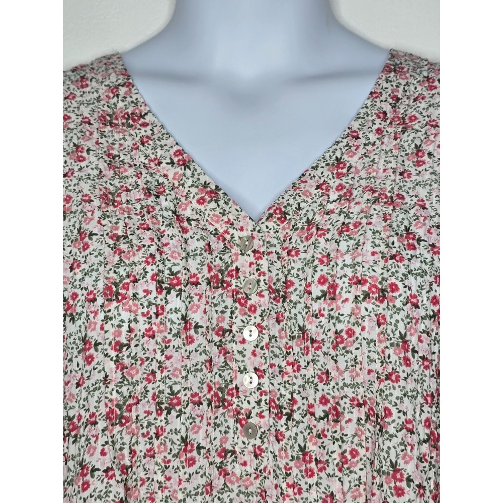 Rose + Olive Womens Top Shirt 2X Blouse Floral Cottagecore Peasant Pleated